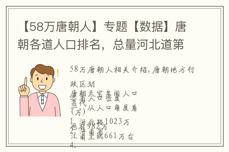 【58萬唐朝人】專題【數(shù)據(jù)】唐朝各道人口排名，總量河北道第一，密度都畿道第一。