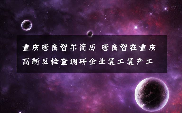 重慶唐良智爾簡歷 唐良智在重慶高新區(qū)檢查調(diào)研企業(yè)復(fù)工復(fù)產(chǎn)工作時(shí)強(qiáng)調(diào)下沉服務(wù) 科學(xué)防控 精準(zhǔn)施策 有力有序推動(dòng)企業(yè)復(fù)工復(fù)產(chǎn)