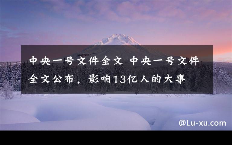 中央一號文件全文 中央一號文件全文公布，影響13億人的大事