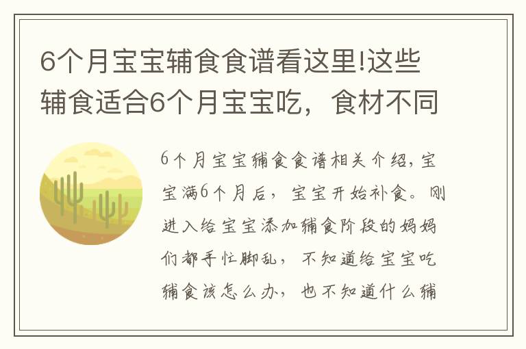 6個月寶寶輔食食譜看這里!這些輔食適合6個月寶寶吃，食材不同營養(yǎng)不同，每天還不重樣！