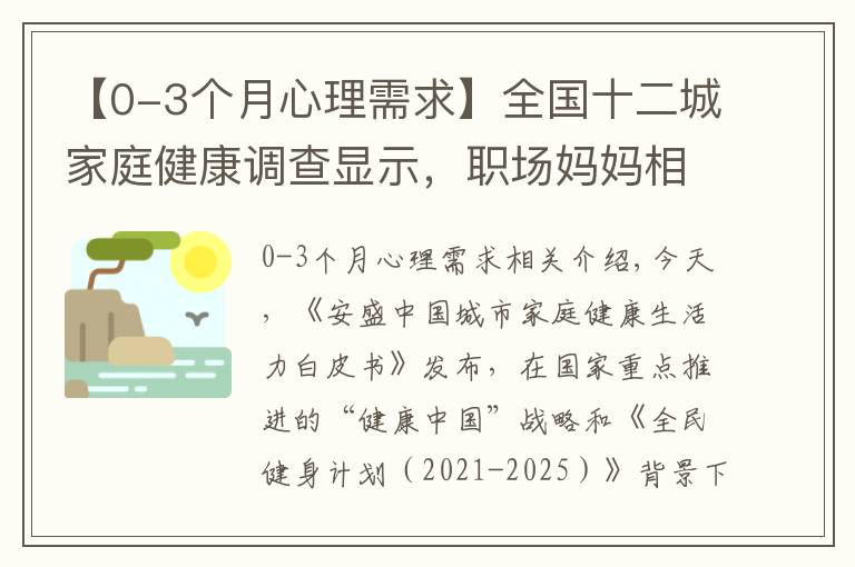 【0-3個(gè)月心理需求】全國(guó)十二城家庭健康調(diào)查顯示，職場(chǎng)媽媽相對(duì)焦慮，健康保障需求提升