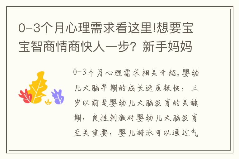 0-3個月心理需求看這里!想要寶寶智商情商快人一步？新手媽媽這樣做