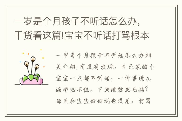 一歲是個(gè)月孩子不聽話怎么辦，干貨看這篇!寶寶不聽話打罵根本沒用，聰明的家長都這樣做···