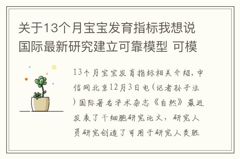 關于13個月寶寶發(fā)育指標我想說國際最新研究建立可靠模型 可模擬人胚胎發(fā)育過程