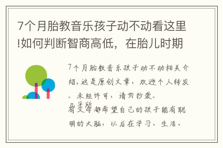 7個月胎教音樂孩子動不動看這里!如何判斷智商高低，在胎兒時期就有展現(xiàn)，這3個特征多半很聰明