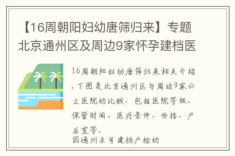 【16周朝陽婦幼唐篩歸來】專題北京通州區(qū)及周邊9家懷孕建檔醫(yī)院對比，含價格、醫(yī)療條件