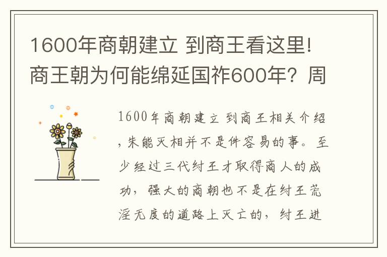 1600年商朝建立 到商王看這里!商王朝為何能綿延國(guó)祚600年？周能滅商的真實(shí)原因是什么？