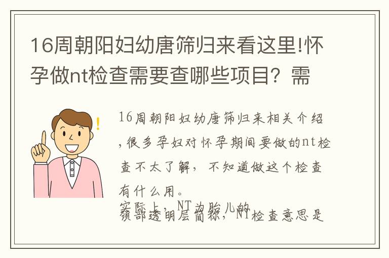 16周朝陽婦幼唐篩歸來看這里!懷孕做nt檢查需要查哪些項目？需要空腹嗎？需要憋尿嗎？