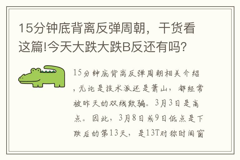 15分鐘底背離反彈周朝，干貨看這篇!今天大跌大跌B反還有嗎？