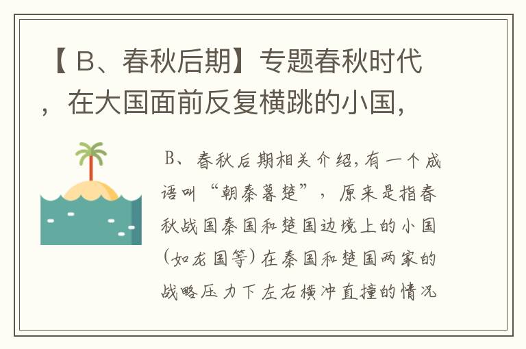 【 B、春秋后期】專題春秋時代，在大國面前反復(fù)橫跳的小國，大多結(jié)局悲慘