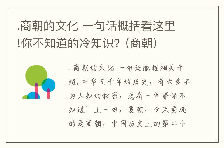 .商朝的文化 一句話概括看這里!你不知道的冷知識？(商朝)