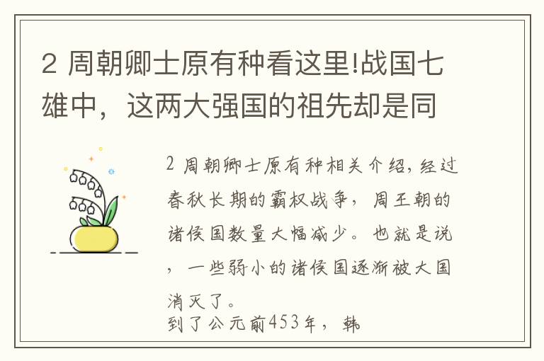 2 周朝卿士原有種看這里!戰(zhàn)國七雄中，這兩大強國的祖先卻是同一個人！