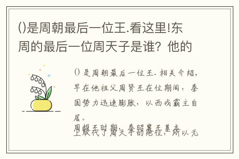 是周朝最后一位王.看這里!東周的最后一位周天子是誰？他的結(jié)局如何呢？