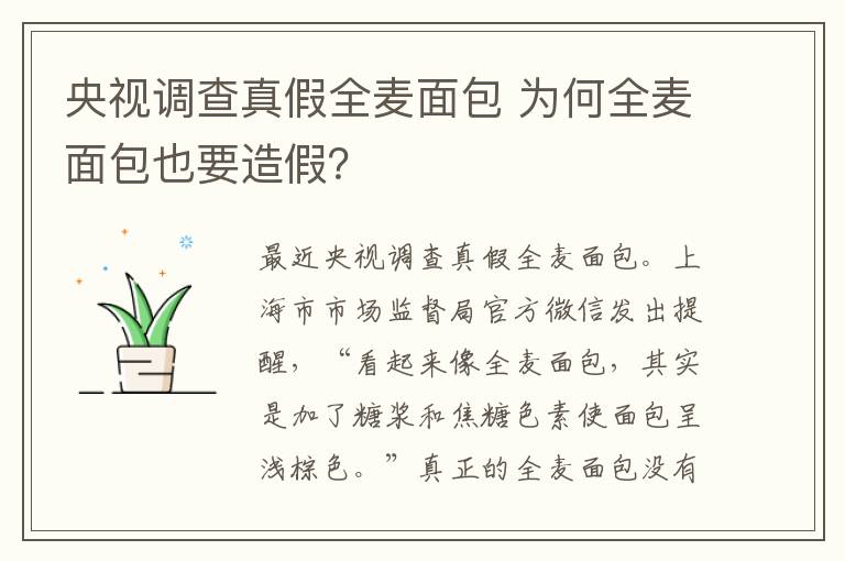 央視調查真假全麥面包 為何全麥面包也要造假？