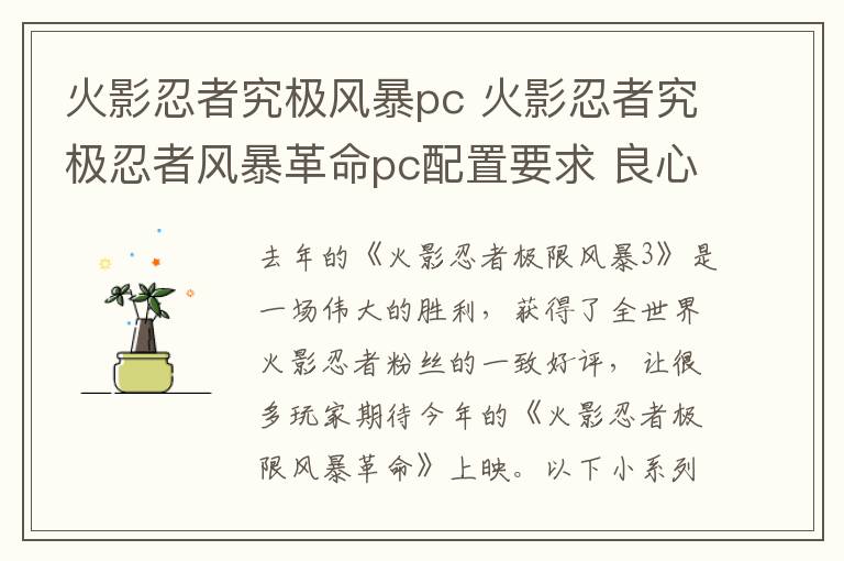 火影忍者究極風(fēng)暴pc 火影忍者究極忍者風(fēng)暴革命pc配置要求 良心支持XP