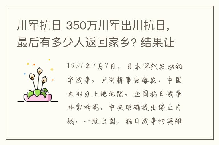 川軍抗日 350萬川軍出川抗日, 最后有多少人返回家鄉(xiāng)? 結果讓人心酸!