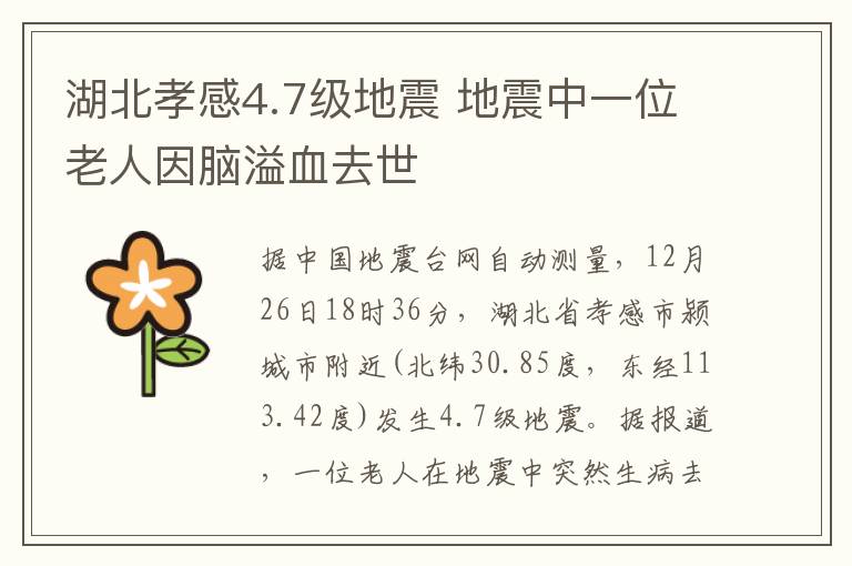 湖北孝感4.7級(jí)地震 地震中一位老人因腦溢血去世