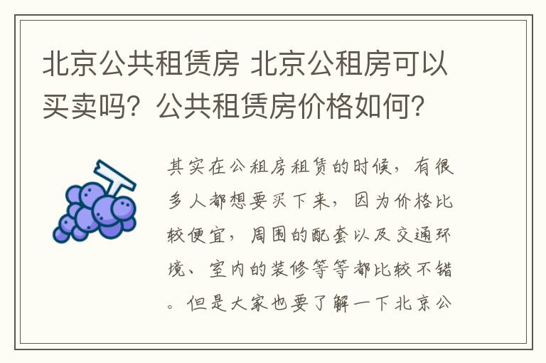 北京公共租賃房 北京公租房可以買(mǎi)賣(mài)嗎？公共租賃房?jī)r(jià)格如何？