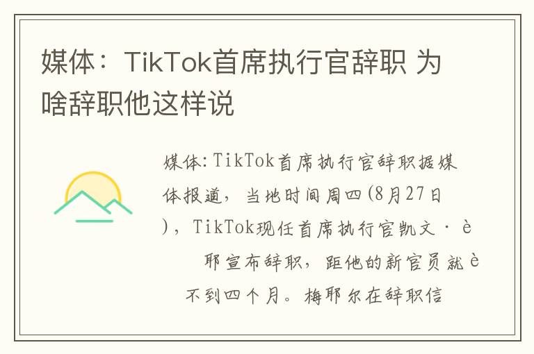 媒體：TikTok首席執(zhí)行官辭職 為啥辭職他這樣說