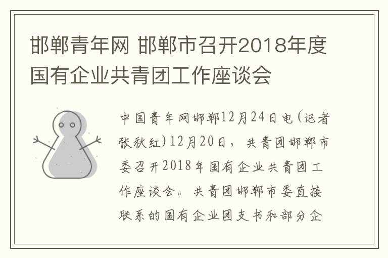 邯鄲青年網(wǎng) 邯鄲市召開2018年度國有企業(yè)共青團工作座談會