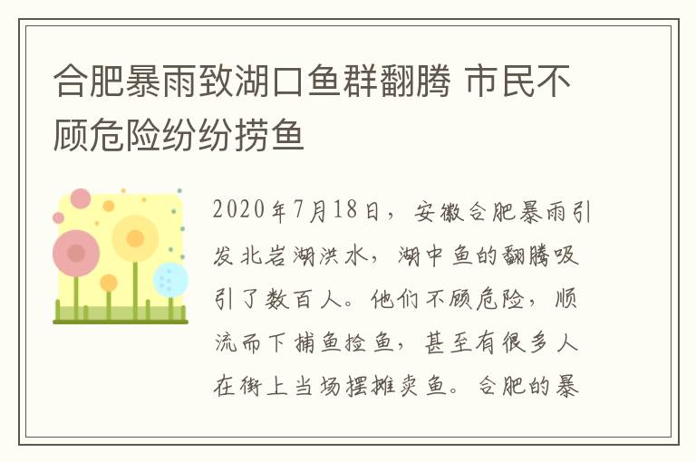 合肥暴雨致湖口魚群翻騰 市民不顧危險紛紛撈魚