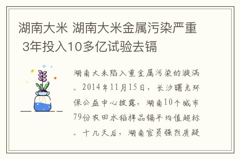 湖南大米 湖南大米金屬污染嚴重 3年投入10多億試驗去鎘