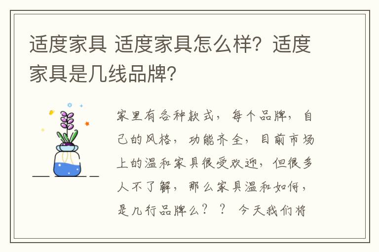 適度家具 適度家具怎么樣？適度家具是幾線品牌？