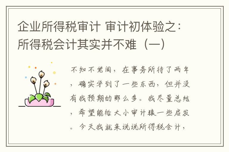 企業(yè)所得稅審計 審計初體驗之：所得稅會計其實并不難（一）