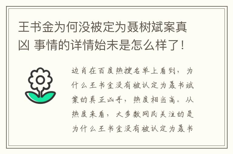 王書金為何沒被定為聶樹斌案真兇 事情的詳情始末是怎么樣了！