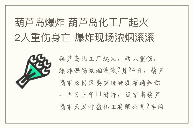 葫蘆島爆炸 葫蘆島化工廠起火 2人重傷身亡 爆炸現(xiàn)場濃煙滾滾