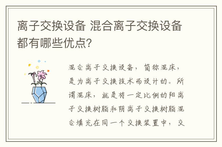 離子交換設(shè)備 混合離子交換設(shè)備都有哪些優(yōu)點(diǎn)？