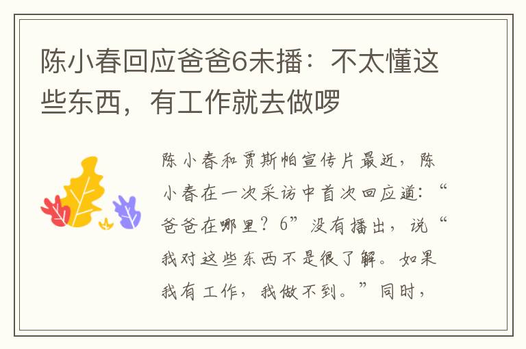 陳小春回應(yīng)爸爸6未播：不太懂這些東西，有工作就去做啰