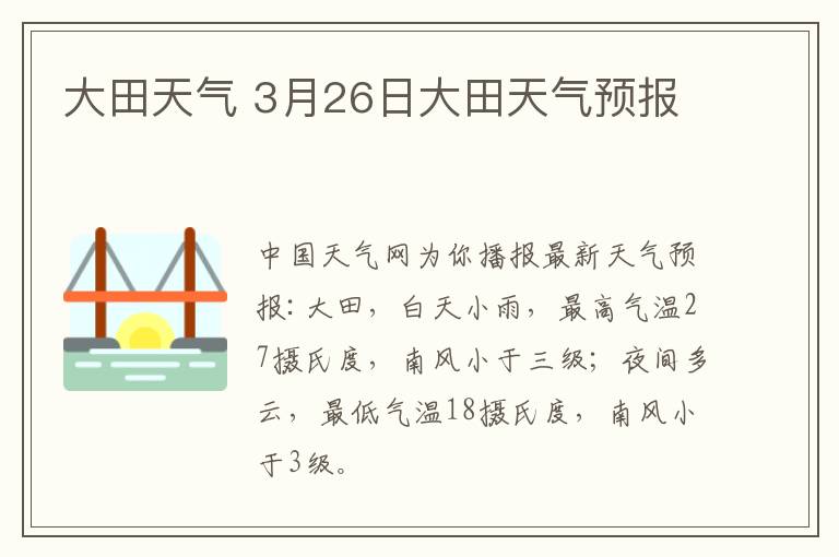 大田天氣 3月26日大田天氣預報