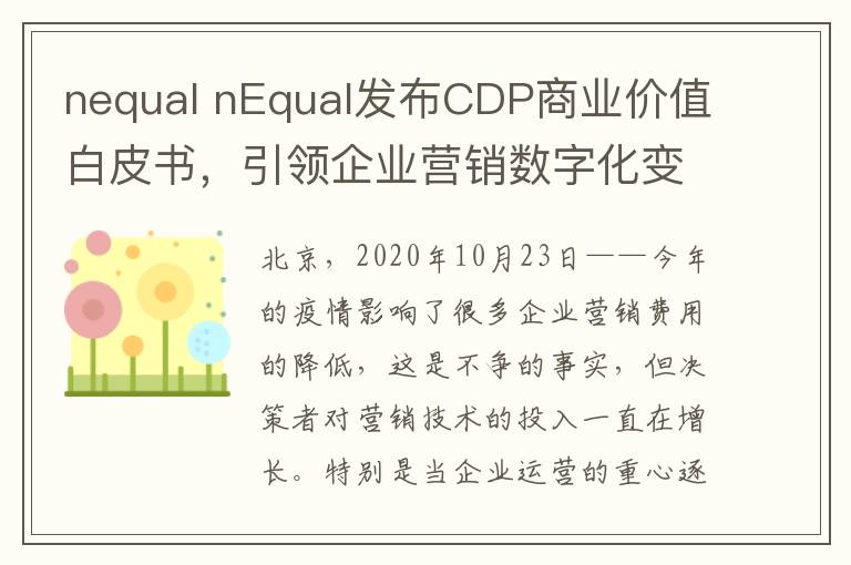 nequal nEqual發(fā)布CDP商業(yè)價值白皮書，引領(lǐng)企業(yè)營銷數(shù)字化變革