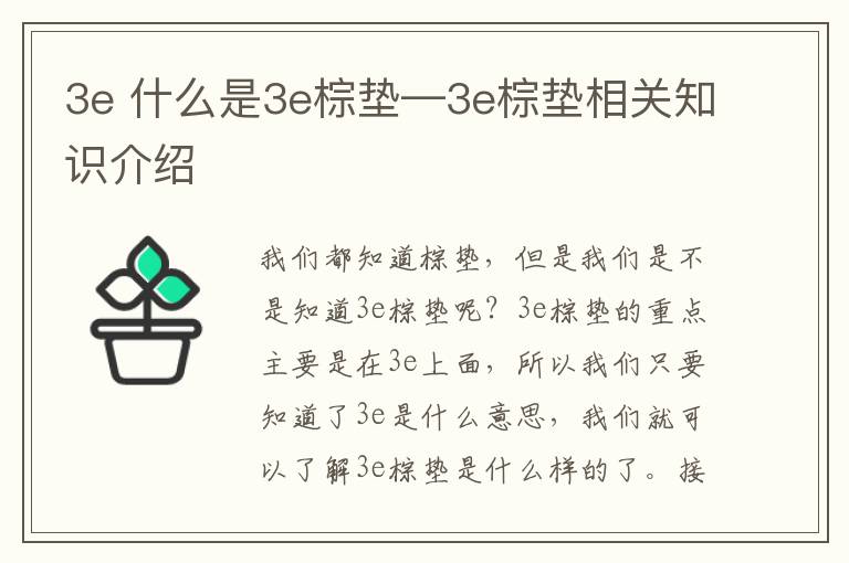 3e 什么是3e棕墊—3e棕墊相關(guān)知識(shí)介紹