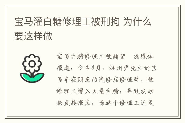 寶馬灌白糖修理工被刑拘 為什么要這樣做