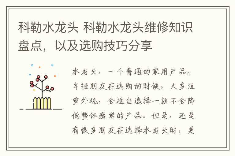 科勒水龍頭 科勒水龍頭維修知識盤點，以及選購技巧分享