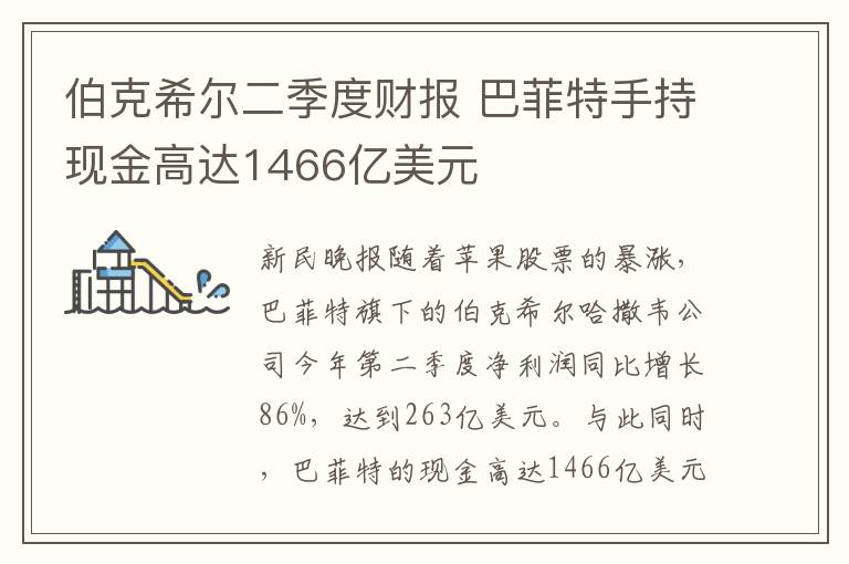 伯克希爾二季度財報 巴菲特手持現(xiàn)金高達1466億美元