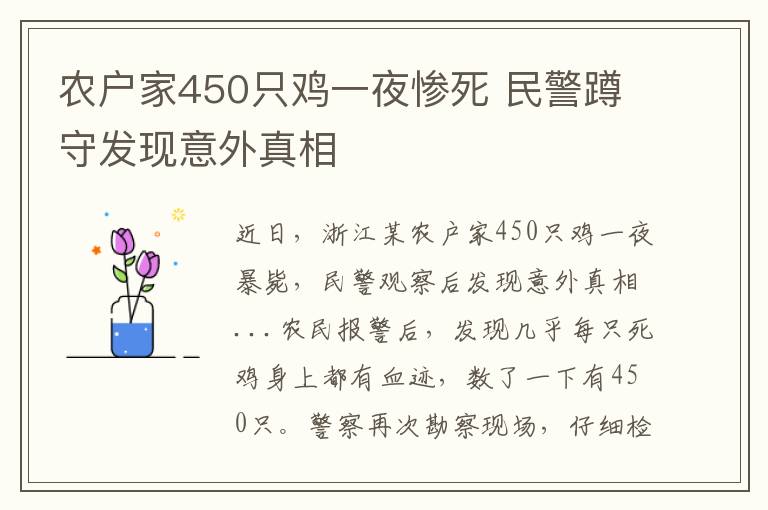 農(nóng)戶家450只雞一夜慘死 民警蹲守發(fā)現(xiàn)意外真相