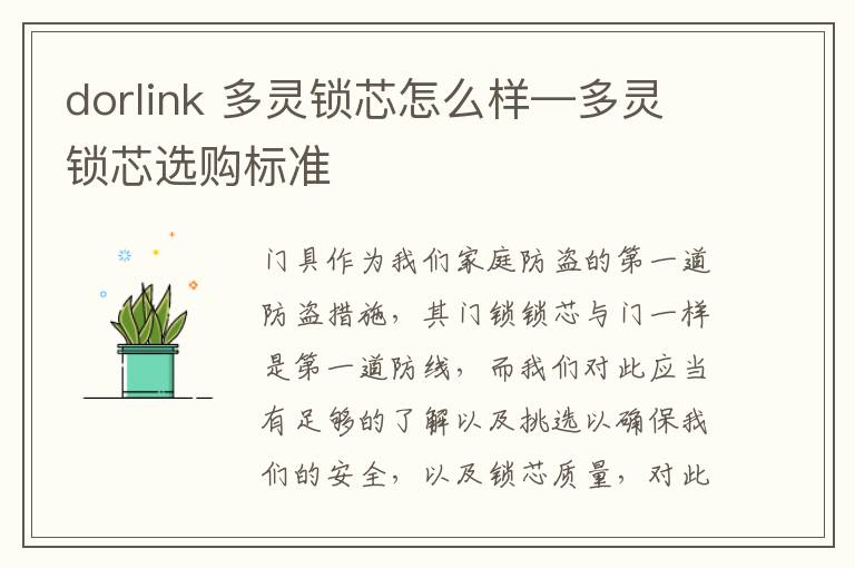 dorlink 多靈鎖芯怎么樣—多靈鎖芯選購標(biāo)準(zhǔn)