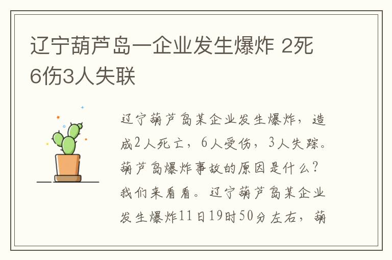 遼寧葫蘆島一企業(yè)發(fā)生爆炸 2死6傷3人失聯(lián)