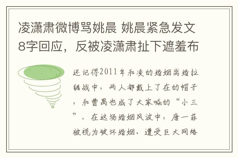 凌瀟肅微博罵姚晨 姚晨緊急發(fā)文8字回應(yīng)，反被凌瀟肅扯下遮羞布，難怪婚姻七年無子