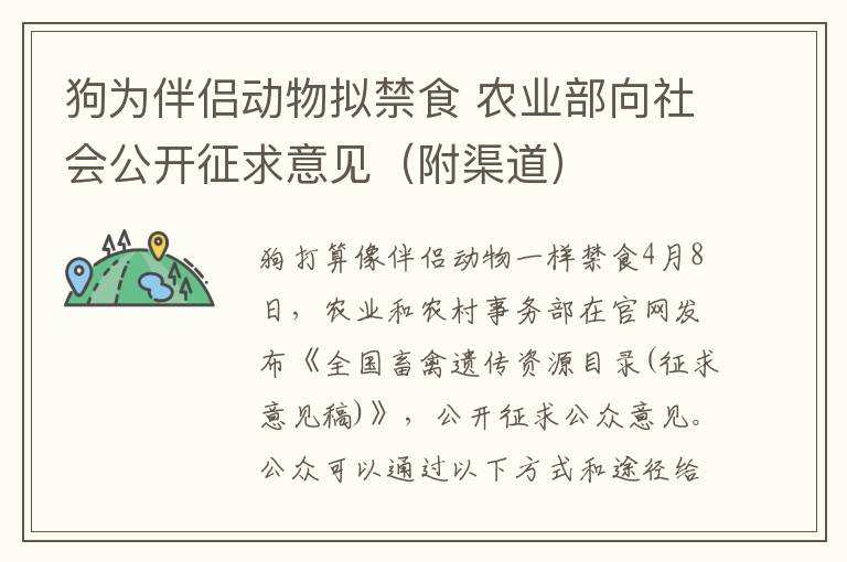 狗為伴侶動物擬禁食 農(nóng)業(yè)部向社會公開征求意見（附渠道）