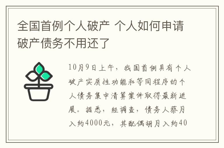 全國(guó)首例個(gè)人破產(chǎn) 個(gè)人如何申請(qǐng)破產(chǎn)債務(wù)不用還了