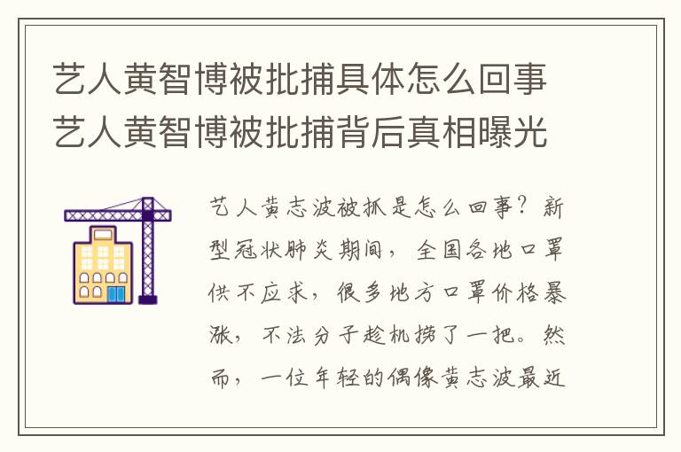 藝人黃智博被批捕具體怎么回事藝人黃智博被批捕背后真相曝光