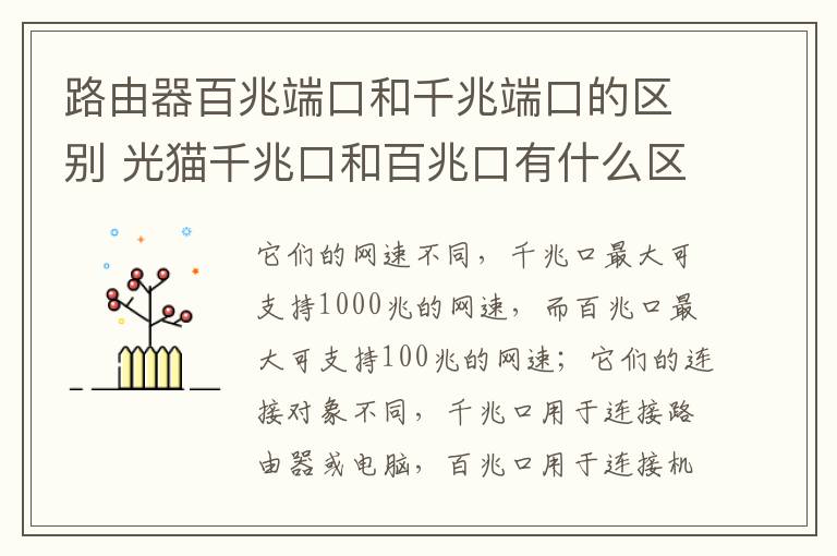 路由器百兆端口和千兆端口的區(qū)別 光貓千兆口和百兆口有什么區(qū)別