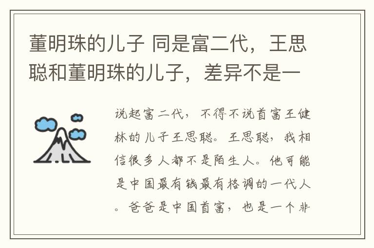 董明珠的兒子 同是富二代，王思聰和董明珠的兒子，差異不是一般的大