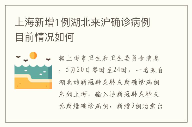 上海新增1例湖北來(lái)滬確診病例 目前情況如何