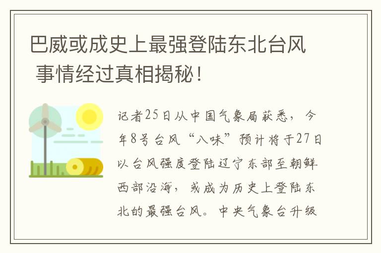 巴威或成史上最強(qiáng)登陸東北臺風(fēng) 事情經(jīng)過真相揭秘！