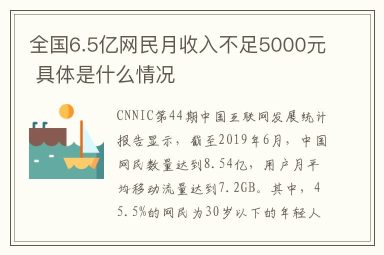 全國6.5億網(wǎng)民月收入不足5000元 具體是什么情況